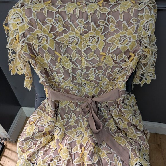 NBD Mila Beige and Yellow Lace Romper - Picture 3 of 9